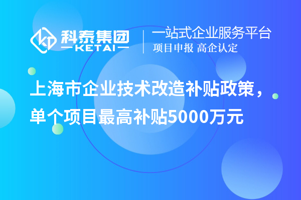 上海市企業(yè)技術改造補貼政策，單個項目最高補貼5000萬元