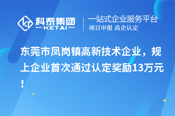 東莞市鳳崗鎮(zhèn)高新技術企業(yè)，規(guī)上企業(yè)首次通過認定獎勵13萬元！