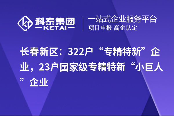 長春新區(qū)：322戶“專精特新”企業(yè)，23戶國家級專精特新“小巨人”企業(yè)