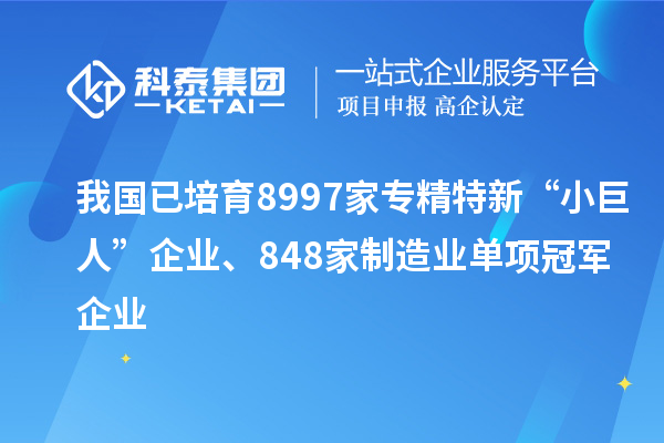 我國已培育8997家專精特新“小巨人”企業(yè)、848家制造業(yè)單項冠軍企業(yè)