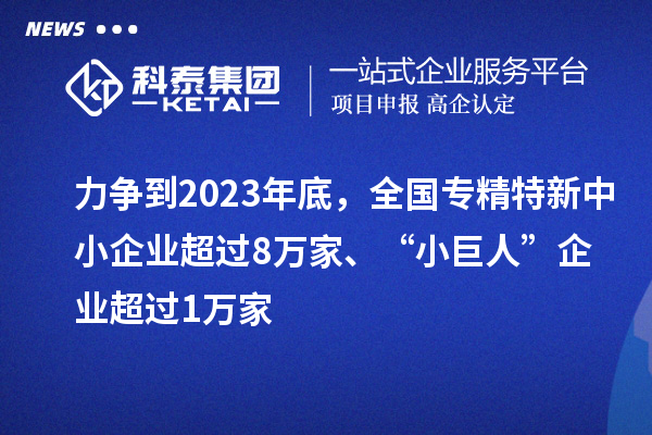 力爭到2023年底，全國專精特新中小企業(yè)超過8萬家、“小巨人”企業(yè)超過1萬家