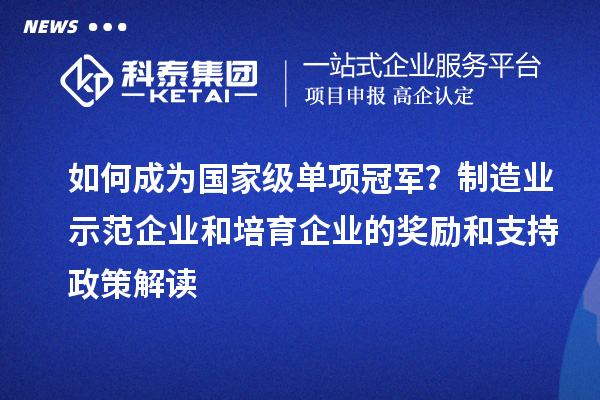 如何成為國家級單項冠軍？制造業(yè)示范企業(yè)和培育企業(yè)的獎勵和支持政策解讀