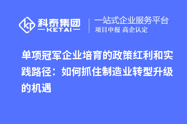 單項冠軍企業(yè)培育的政策紅利和實踐路徑：如何抓住制造業(yè)轉(zhuǎn)型升級的機遇