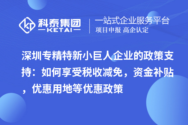 深圳專精特新小巨人企業(yè)的政策支持：如何享受稅收減免，資金補(bǔ)貼，優(yōu)惠用地等優(yōu)惠政策