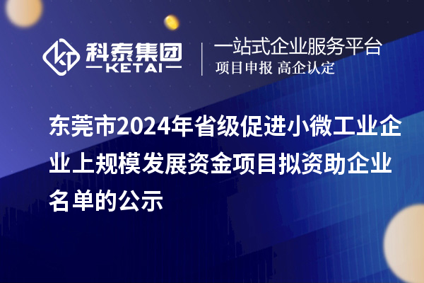 東莞市2024年省級促進(jìn)小微工業(yè)企業(yè)上規(guī)模發(fā)展資金項目擬資助企業(yè)名單的公示