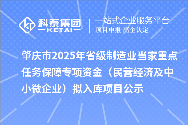 肇慶市2025年省級(jí)制造業(yè)當(dāng)家重點(diǎn)任務(wù)保障專項(xiàng)資金(民營(yíng)經(jīng)濟(jì)及中小微企業(yè))擬入庫(kù)項(xiàng)目公示
