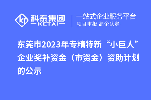 東莞市2023年專精特新“小巨人”企業(yè)獎補(bǔ)資金（市資金）資助計劃的公示
