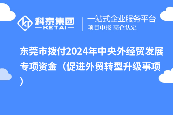 東莞市撥付2024年中央外經(jīng)貿(mào)發(fā)展專項資金（促進外貿(mào)轉(zhuǎn)型升級事項）