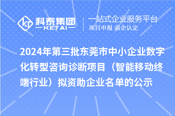 2024年第三批東莞市中小企業(yè)數(shù)字化轉型咨詢診斷項目(智能移動終端行業(yè))擬資助企業(yè)名單的公示