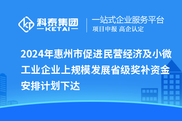 2024年惠州市促進民營經(jīng)濟及小微工業(yè)企業(yè)上規(guī)模發(fā)展省級獎補資金安排計劃下達(dá)