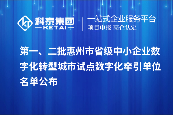 第一、二批惠州市省級(jí)中小企業(yè)數(shù)字化轉(zhuǎn)型城市試點(diǎn)數(shù)字化牽引單位名單公布