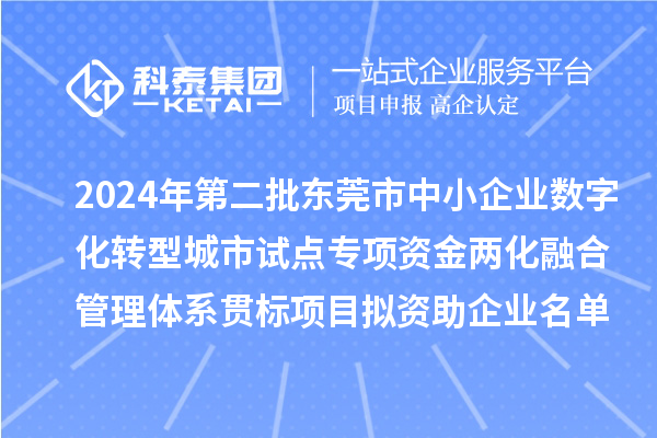 2024年第二批東莞市中小企業(yè)數(shù)字化轉型城市試點專項資金兩化融合管理體系貫標項目擬資助企業(yè)名單的公示