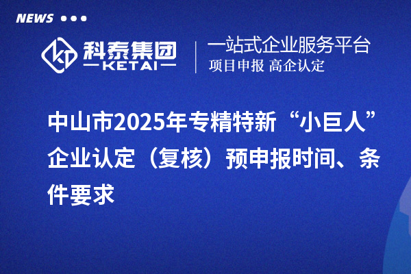 中山市2025年專精特新“小巨人”企業(yè)認(rèn)定（復(fù)核）預(yù)申報時間、條件要求