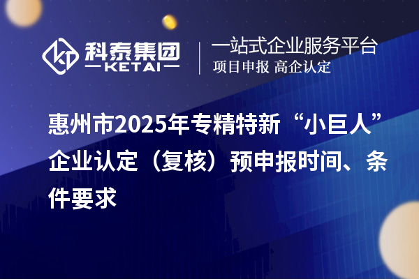 惠州市2025年專(zhuān)精特新“小巨人”企業(yè)認(rèn)定（復(fù)核）預(yù)申報(bào)時(shí)間、條件要求