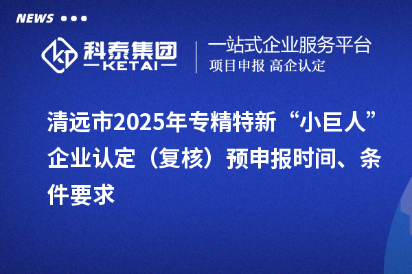 清遠(yuǎn)市2025年專精特新“小巨人”企業(yè)認(rèn)定（復(fù)核）預(yù)申報時間、條件要求
