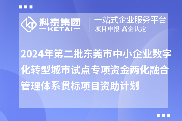 2024年第二批東莞市中小企業(yè)數字化轉型城市試點專項資金兩化融合管理體系貫標項目資助計劃