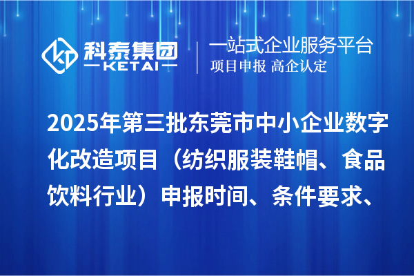 2025年第三批東莞市中小企業(yè)數(shù)字化改造項目（紡織服裝鞋帽、食品飲料行業(yè)）申報時間、條件要求、資助獎勵