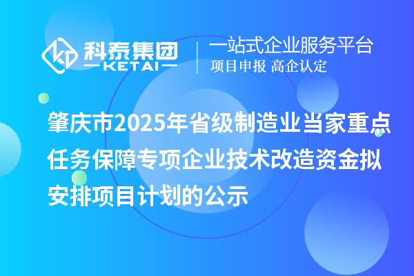 肇慶市2025年省級(jí)制造業(yè)當(dāng)家重點(diǎn)任務(wù)保障專項(xiàng)企業(yè)技術(shù)改造資金擬安排項(xiàng)目計(jì)劃的公示