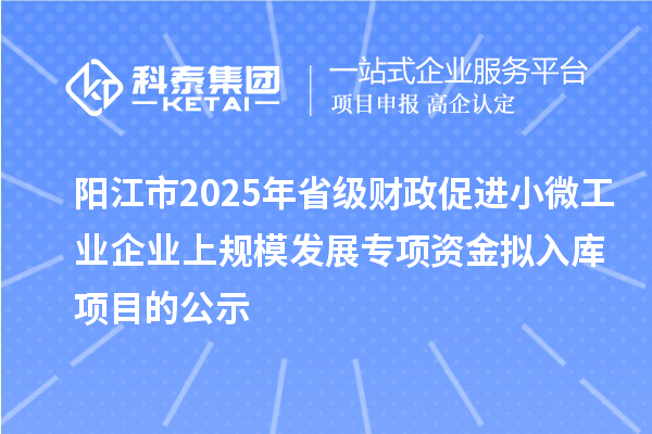 陽江市2025年省級財(cái)政促進(jìn)小微工業(yè)企業(yè)上規(guī)模發(fā)展專項(xiàng)資金擬入庫項(xiàng)目的公示