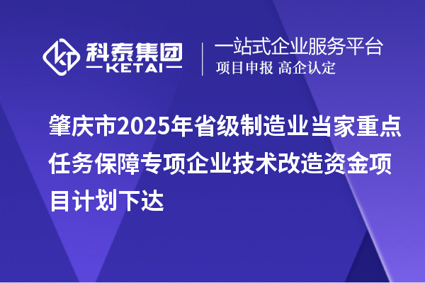肇慶市2025年省級制造業(yè)當家重點任務保障專項企業(yè)技術改造資金項目計劃下達