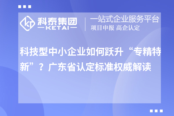 科技型中小企業(yè)如何躍升“專精特新”？廣東省認(rèn)定標(biāo)準(zhǔn)權(quán)威解讀