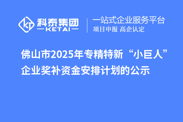 佛山市2025年專精特新“小巨人”企業(yè)獎(jiǎng)補(bǔ)資金安排計(jì)劃的公示