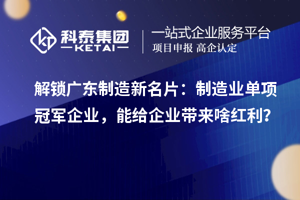 解鎖廣東制造新名片：制造業(yè)單項冠軍企業(yè)，能給企業(yè)帶來啥紅利？