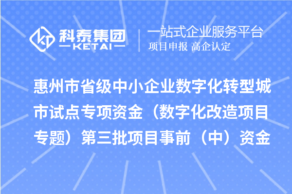 惠州市省級中小企業(yè)數(shù)字化轉(zhuǎn)型城市試點專項資金(數(shù)字化改造項目專題)第三批項目事前(中)資金安排計劃