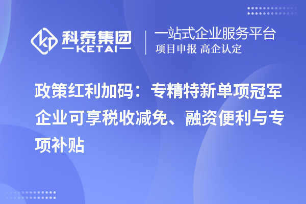政策紅利加碼：專精特新單項冠軍企業(yè)可享稅收減免、融資便利與專項補(bǔ)貼