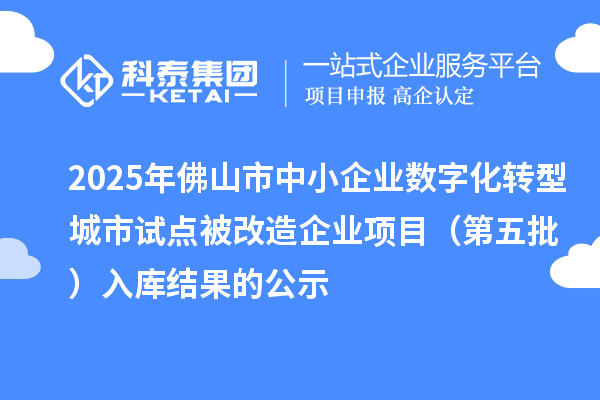 2025年佛山市中小企業(yè)數(shù)字化轉(zhuǎn)型城市試點被改造企業(yè)項目（第五批） 入庫結(jié)果的公示