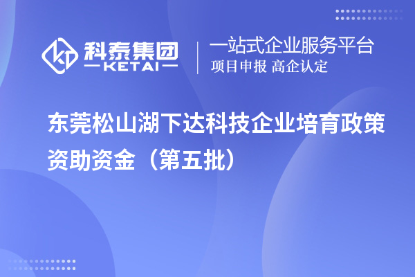 東莞松山湖下達科技企業(yè)培育政策資助資金（第五批）