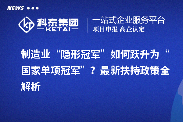 制造業(yè)“隱形冠軍”如何躍升為“國家單項冠軍”？最新扶持政策全解析