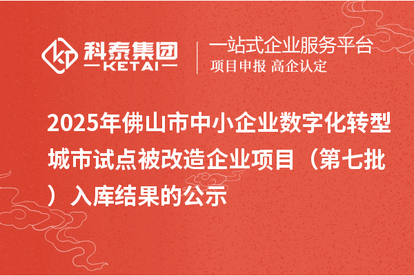 2025年佛山市中小企業(yè)數字化轉型城市試點被改造企業(yè)項目(第七批)入庫結果的公示