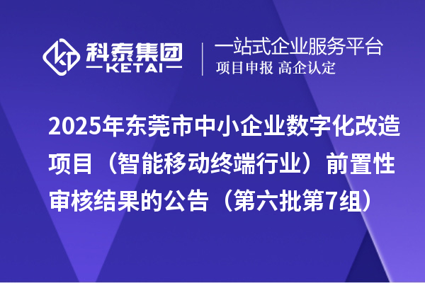2025年東莞市中小企業(yè)數字化改造項目（智能移動終端行業(yè)）前置性審核結果的公告（第六批第7組）