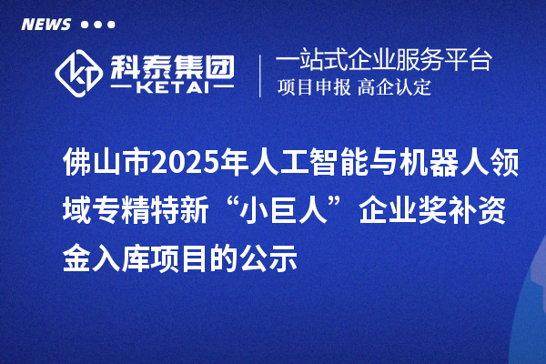 佛山市2025年人工智能與機(jī)器人領(lǐng)域?qū)＞匦隆靶【奕恕逼髽I(yè)獎(jiǎng)補(bǔ)資金入庫項(xiàng)目的公示