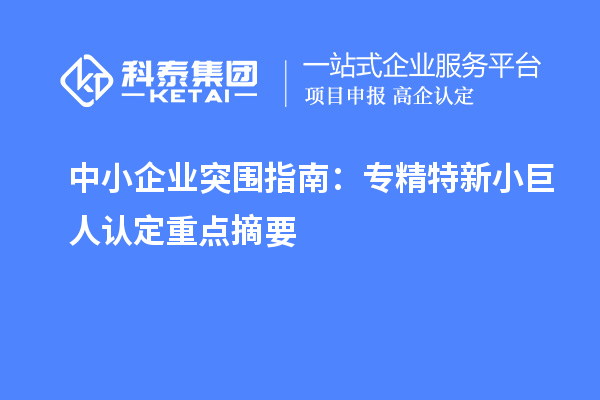中小企業(yè)突圍指南：專精特新小巨人認定重點摘要