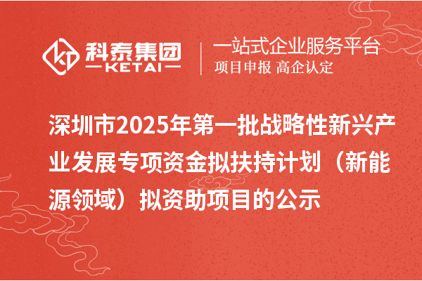深圳市2025年第一批戰(zhàn)略性新興產(chǎn)業(yè)發(fā)展專(zhuān)項(xiàng)資金擬扶持計(jì)劃（新能源領(lǐng)域）擬資助項(xiàng)目的公示