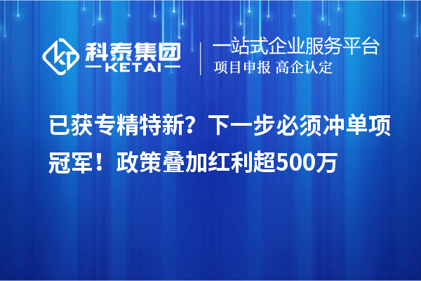 已獲專精特新？下一步必須沖單項冠軍！政策疊加紅利超500萬