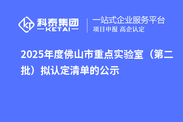 2025年度佛山市重點實驗室（第二批）擬認定清單的公示