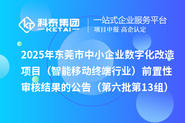 2025年東莞市中小企業(yè)數(shù)字化改造項(xiàng)目（智能移動(dòng)終端行業(yè)）前置性審核結(jié)果的公告（第六批第13組）