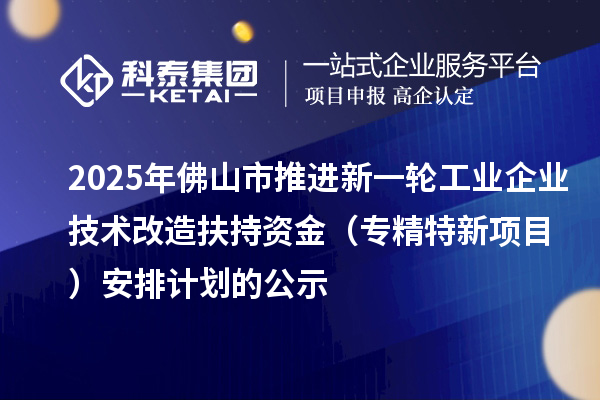 2025年佛山市推進新一輪工業(yè)企業(yè)技術改造扶持資金(專精特新項目) 安排計劃的公示